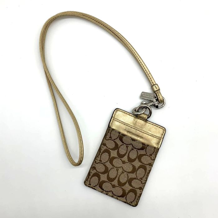 Coach Coach Card Holder Keychain Neck Strap Gold Metallic Color | Grailed