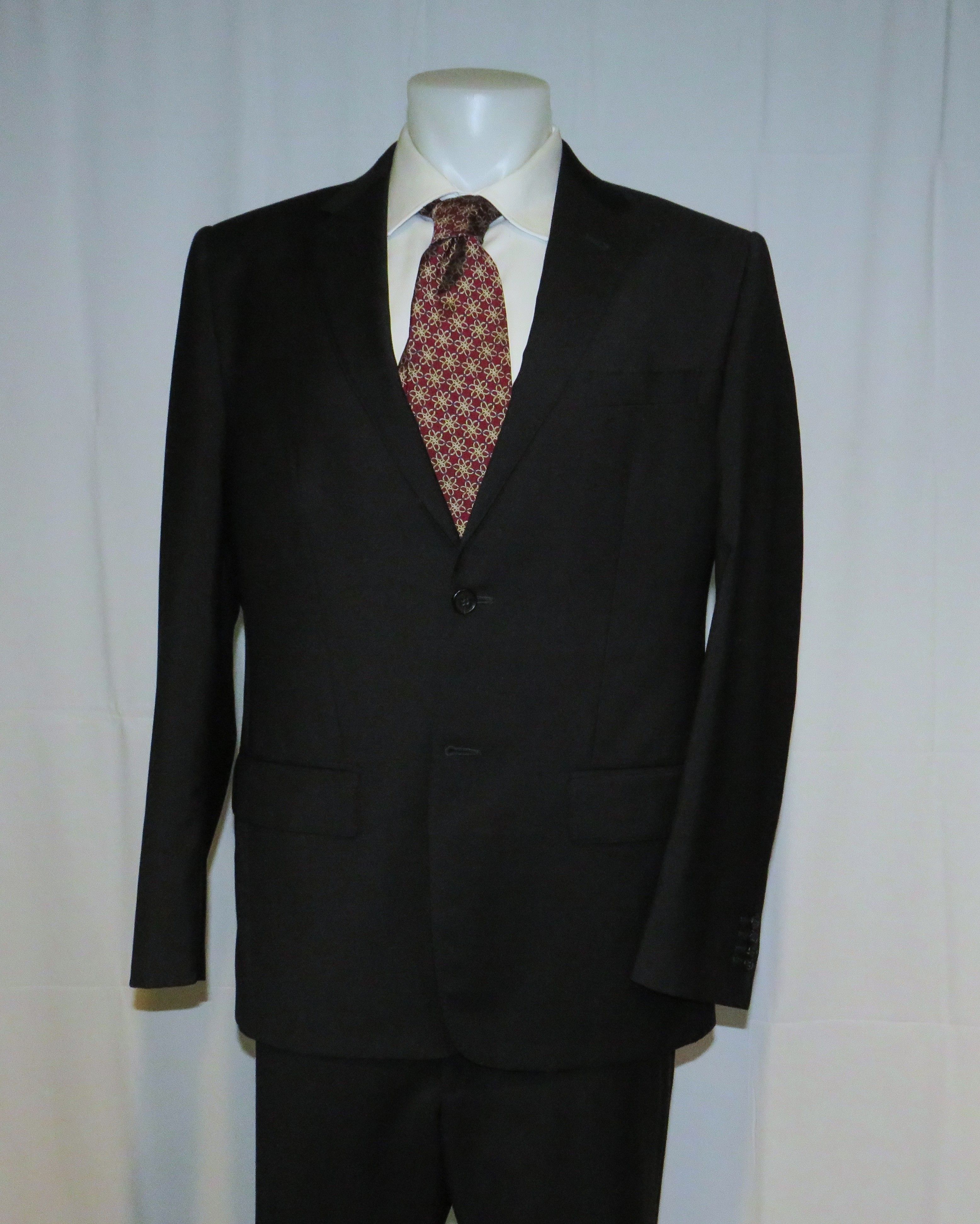 Valentino Solid Black Fleece Wool Two Button Suit 44 Size 44R - 3 Thumbnail