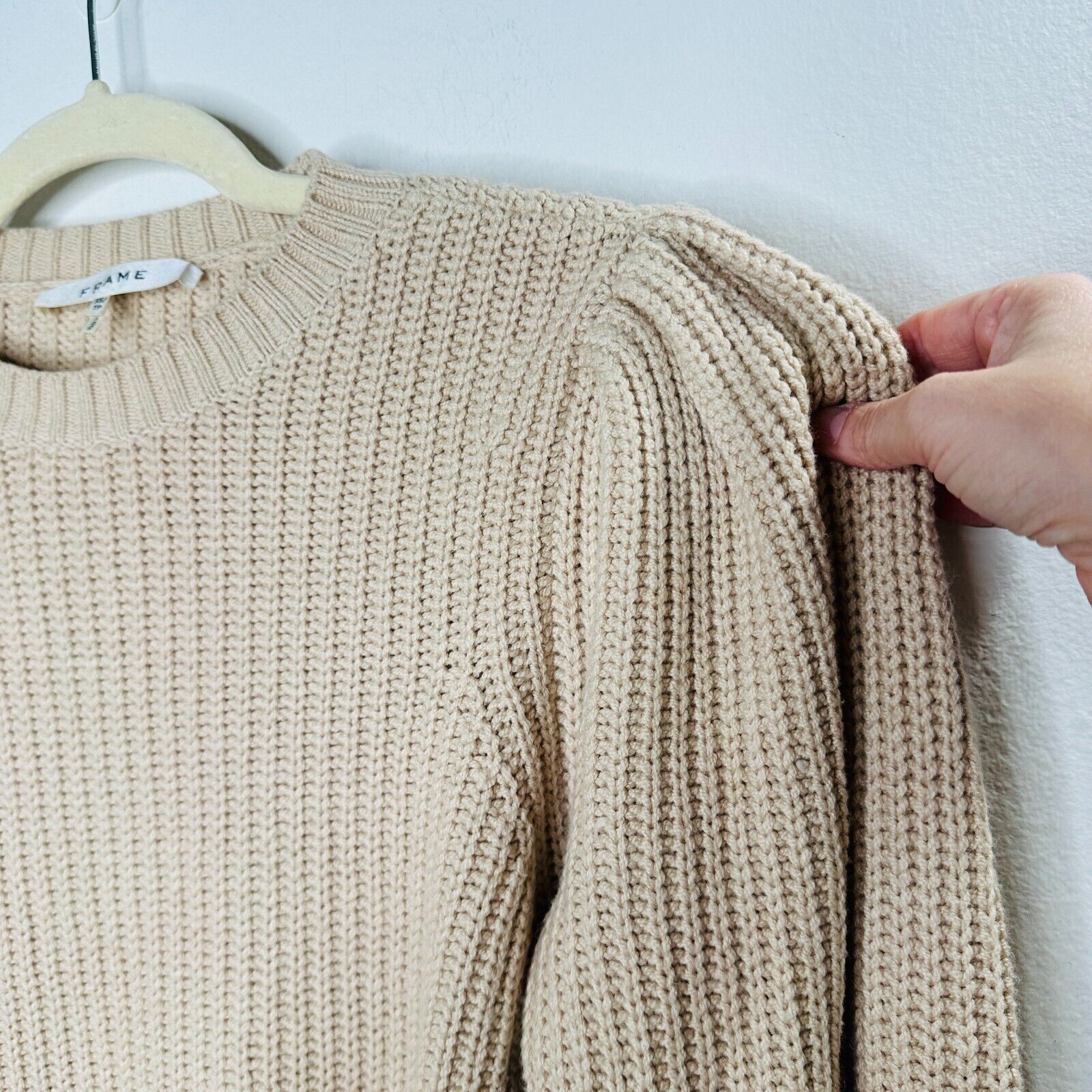 Frame Frame Tan Ribbed Cable Crew Balloon Puff-Sleeve Crop Sweater Size XS / US 0-2 / IT 36-38 - 5 Thumbnail