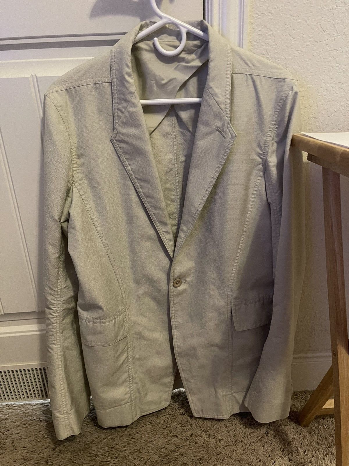 image of Rick Owens Ss16 Cyclops Slub Pearl Blazer in Grey Pearl, Men's (Size Medium)