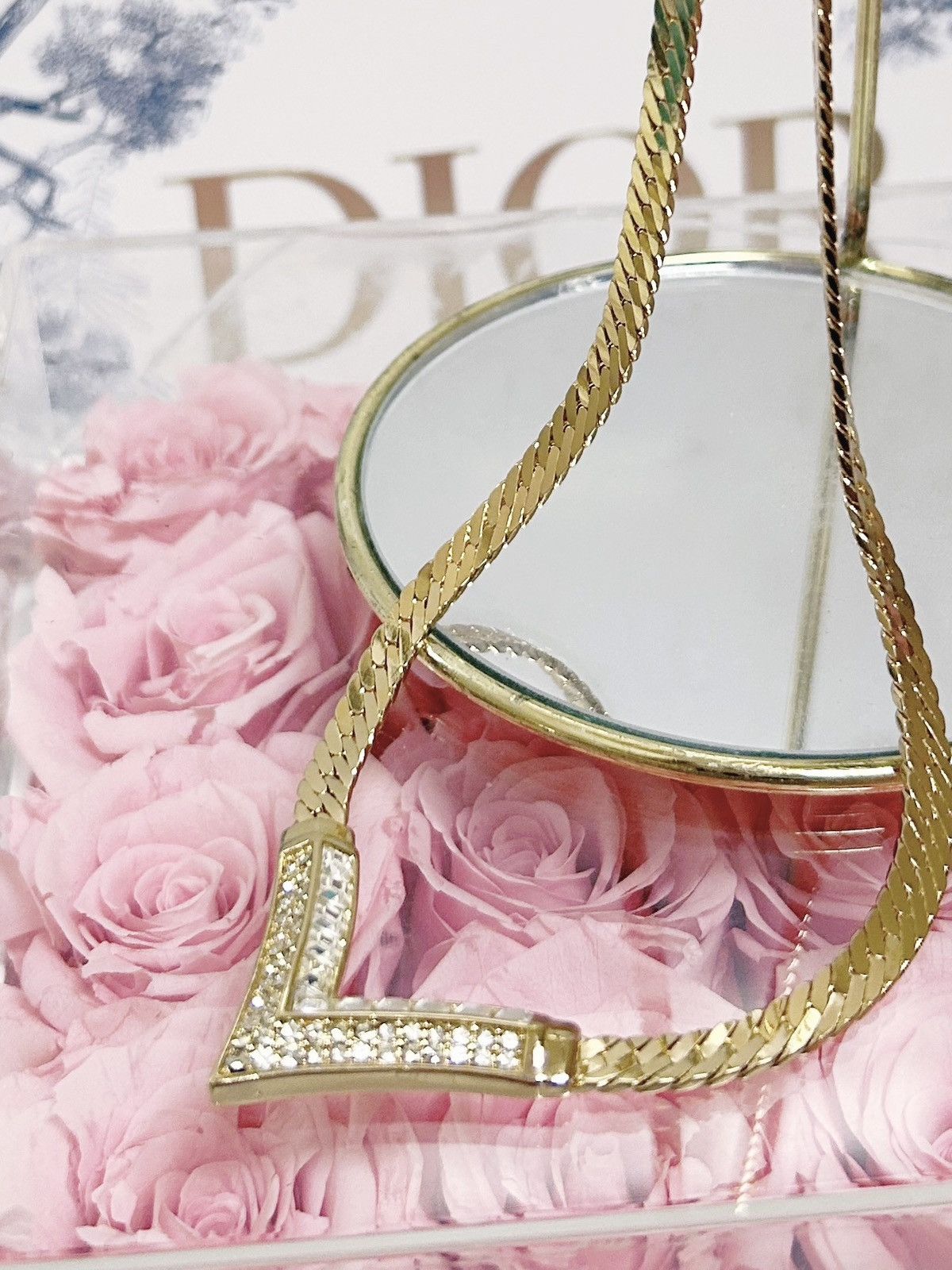 Dior Authentic Dior Vintage 24kt G.P Crystal Herringbone Necklace Size ONE SIZE - 1 Thumbnail