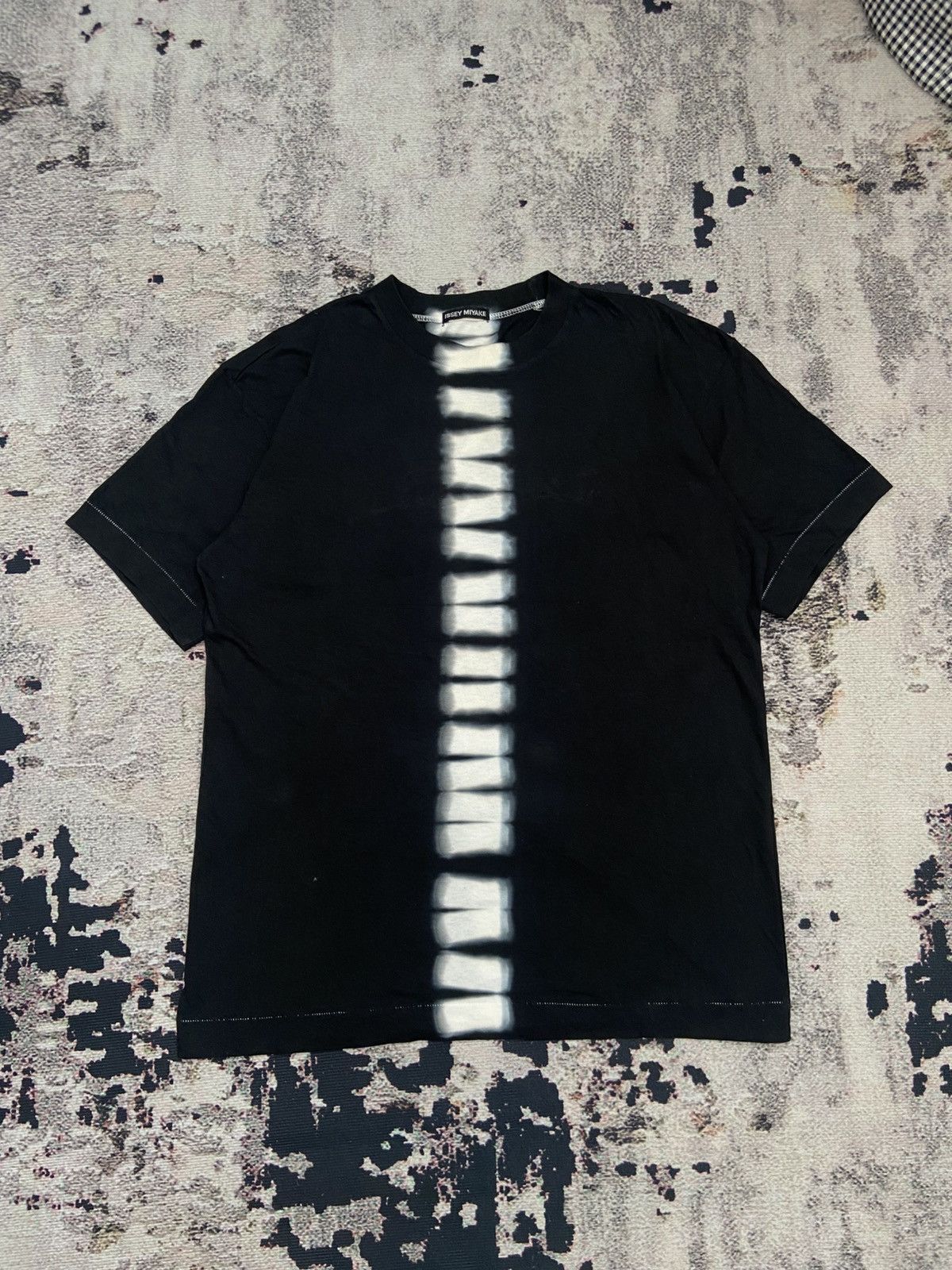 Issey Miyake Tee — Black Vertical Bleach Stripe