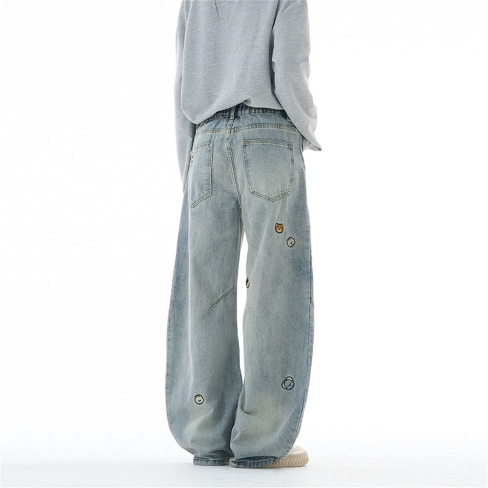 Jean Men's punk embroidered vintage washed distressed jeans Size US 32 / EU 48 - 3 Thumbnail