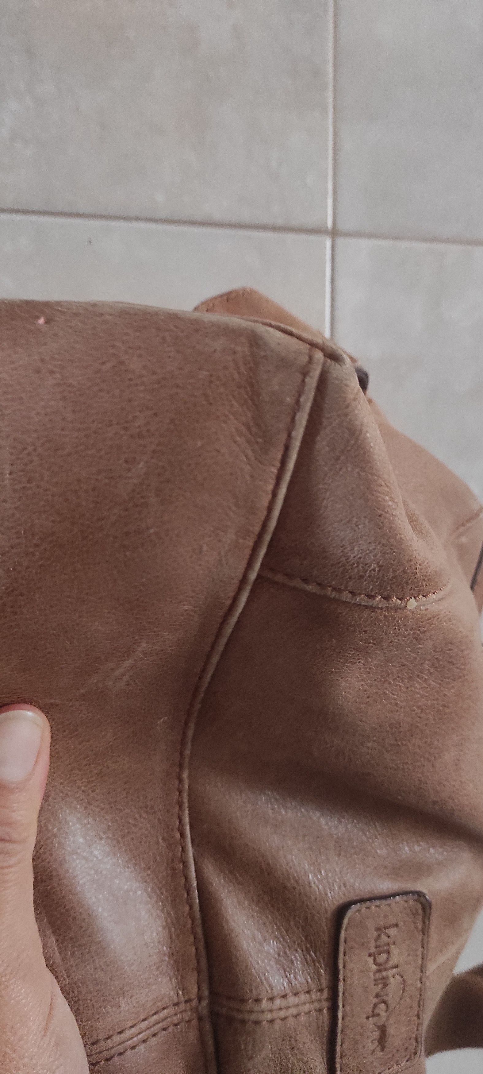 Kipling Shoulder Bag Brown Leather Brass Monkey Zip Top