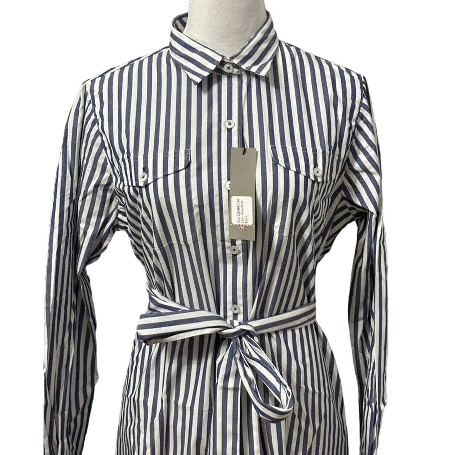 Other Pennington & Bailes Shirt Dress Navy Striped Belted Mini M Size M / US 6-8 / IT 42-44 - 2 Thumbnail