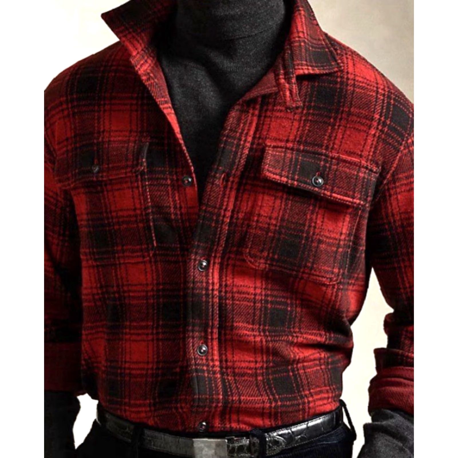 Polo Ralph Lauren VINTAGE Polo Ralph Lauren Men's Plaid Knit Flannel Workshirt XL Red Black Button-Up Casual, Classic Americana Mens Size US XL / EU 56 / 4 - 2 Thumbnail