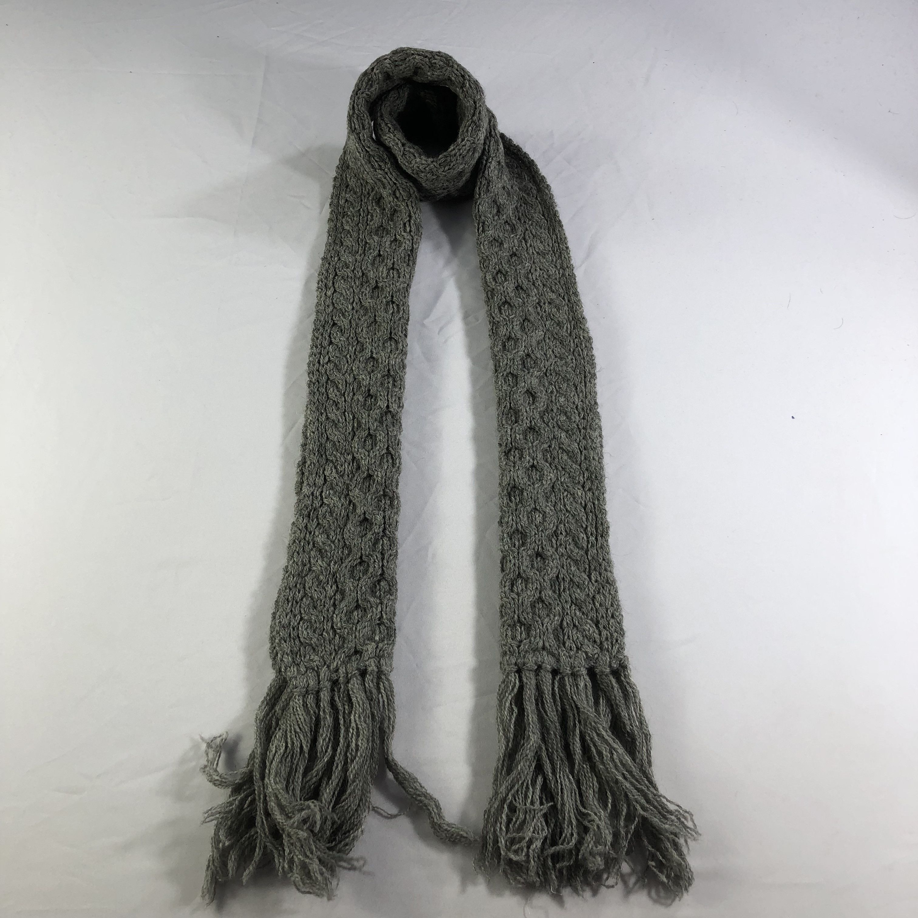 Beams Plus Beams Cable Knit Grey Wool Scarf Muffler V1465 Size ONE SIZE - 1 Thumbnail