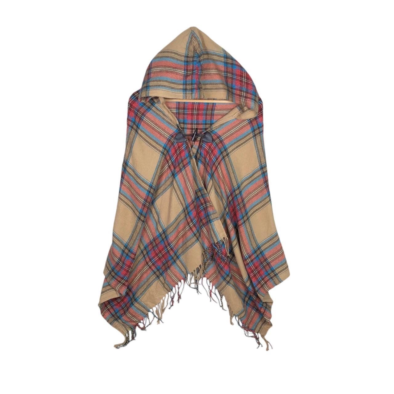 Cloak × Vintage Vintage Brown Checked Wool Poncho Cape Cloak Autumn Winter Size US L / EU 52-54 / 3 - 1 Thumbnail