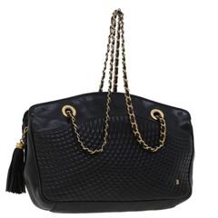 Bally Quilted Chain Tote 870114 Black Leather Shoulder Bag