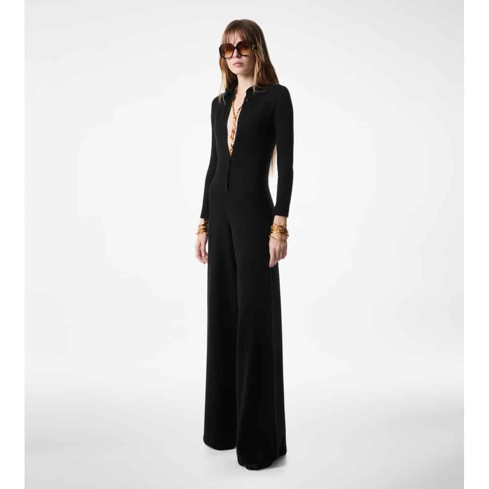 Tom Ford o1loc1c1025 TUK007 Wide Leg Polo Knitted Jumpsuit in Black Size 25" / US 0 / IT 36 - 2 Thumbnail