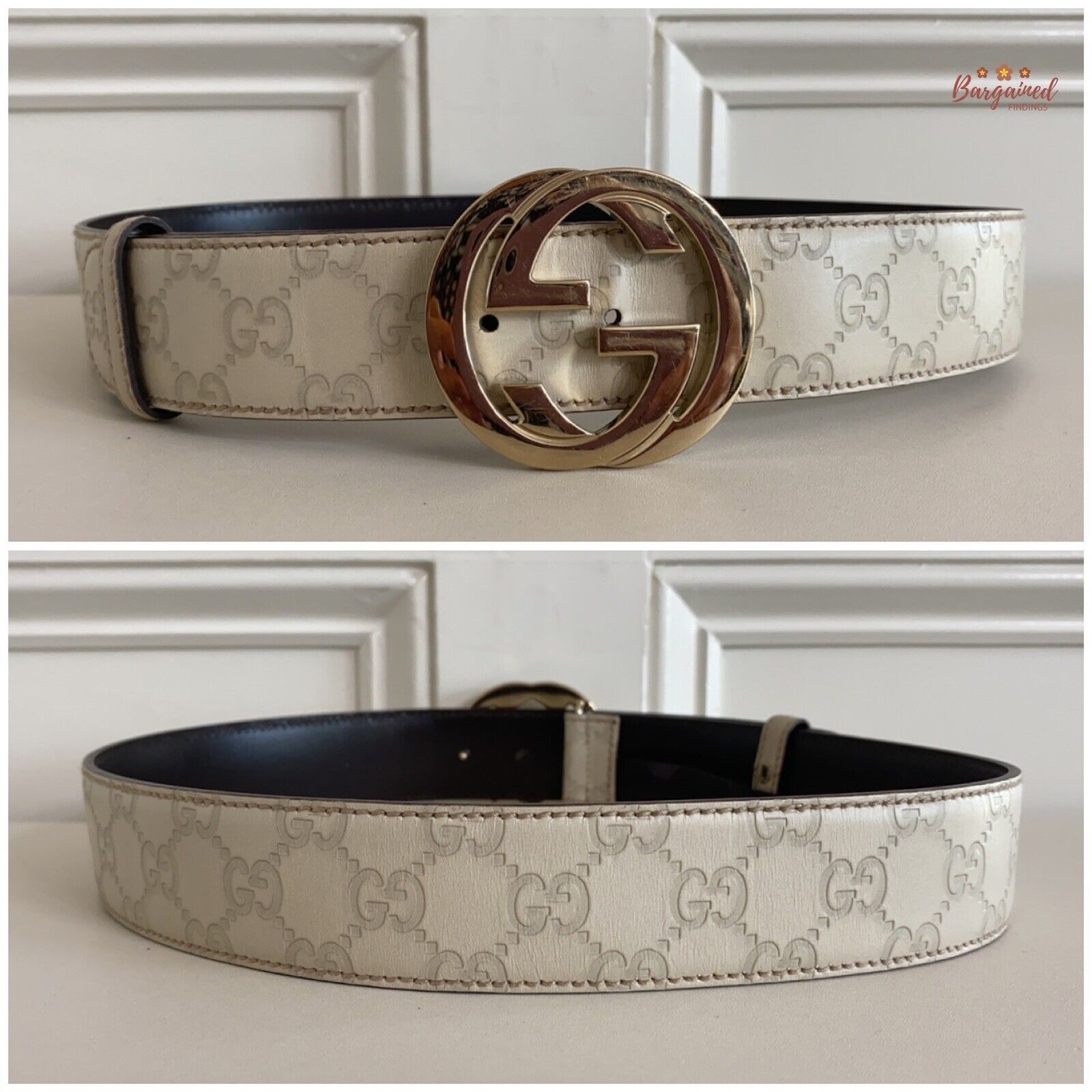 Gucci Gucci Cream Guccissima Leather Gold Interlocking Buckle Belt Size 28 - 5 Thumbnail