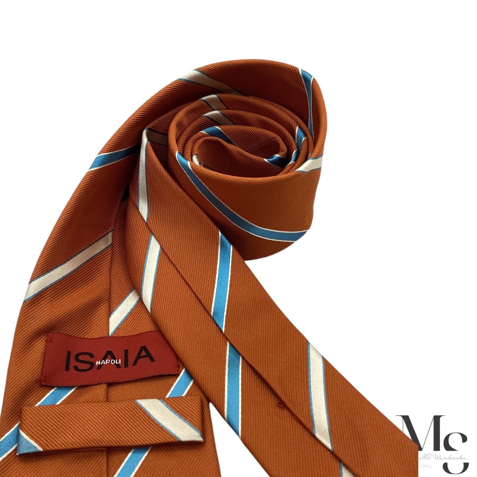 Isaia ISAIA NAPOLI Orange Striped Silk Tie Made In Italy W: 3.5" E Size ONE SIZE - 4 Thumbnail