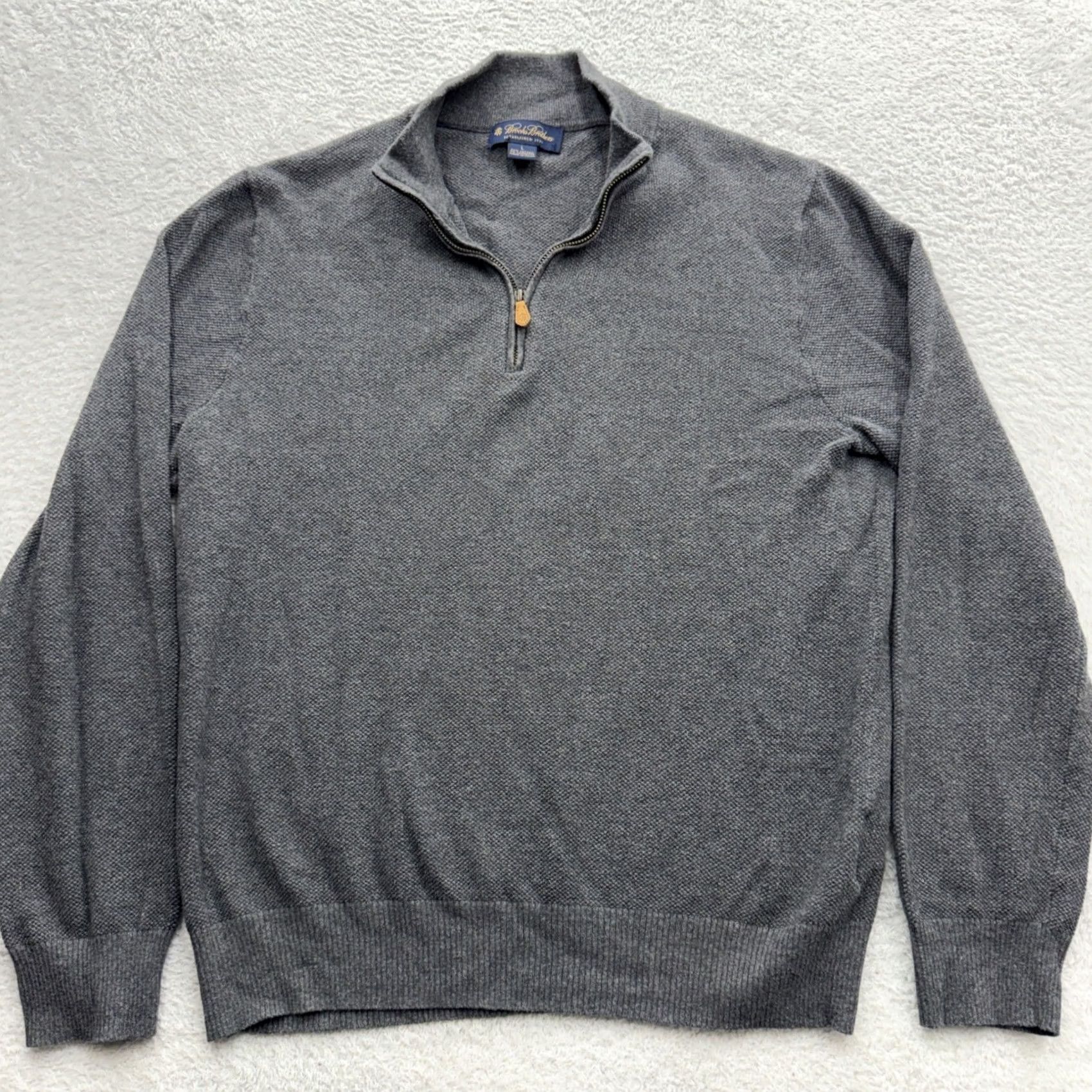 Brooks Brothers VINTAGE Brooks Brothers Mens Grey Cotton Cashmere Quarter Zip Sweater Large Textured L Size US L / EU 52-54 / 3 - 2 Thumbnail