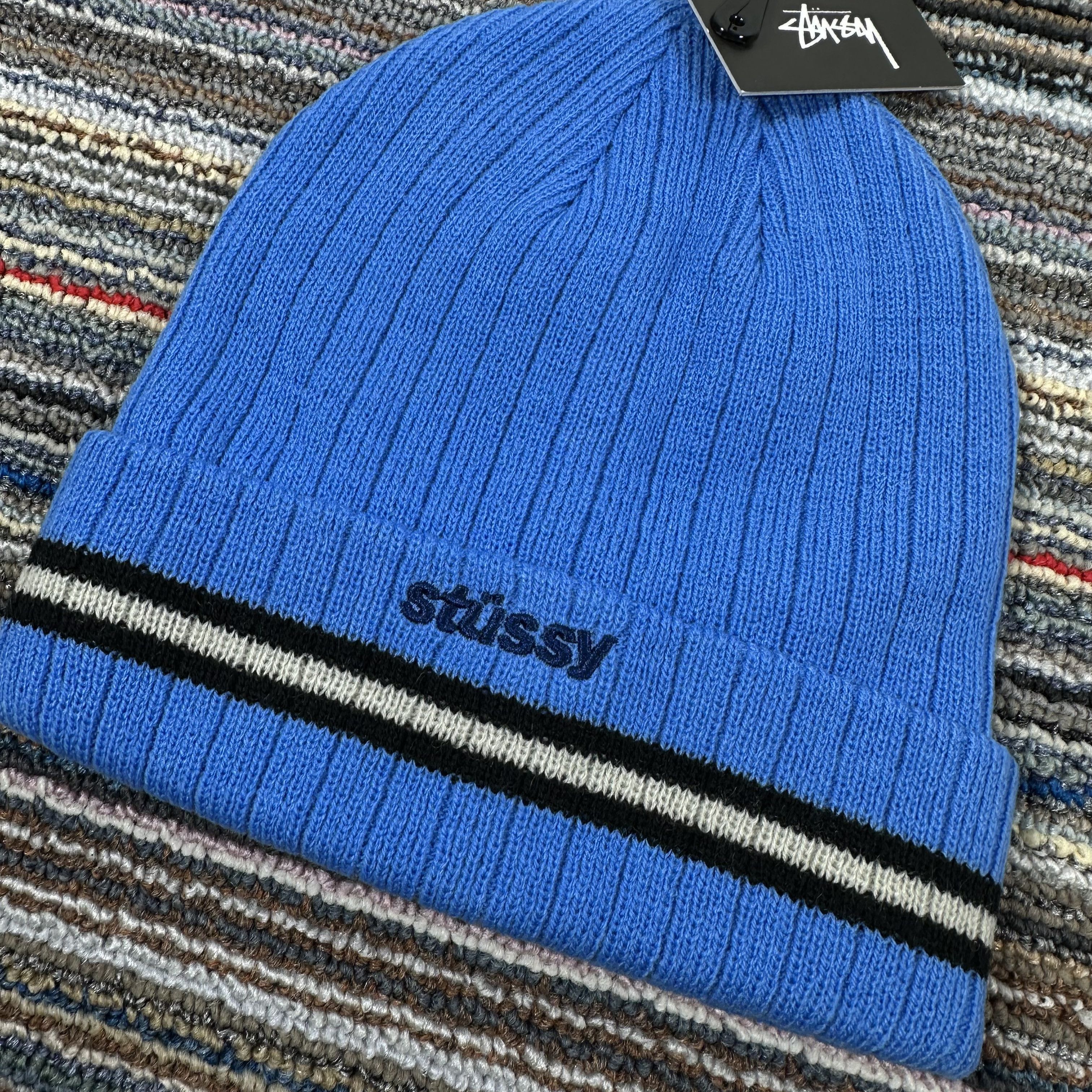 Stussy STUSSY STRIPED CUFF BEANIE HAT / BLUE Size ONE SIZE - 2 Thumbnail