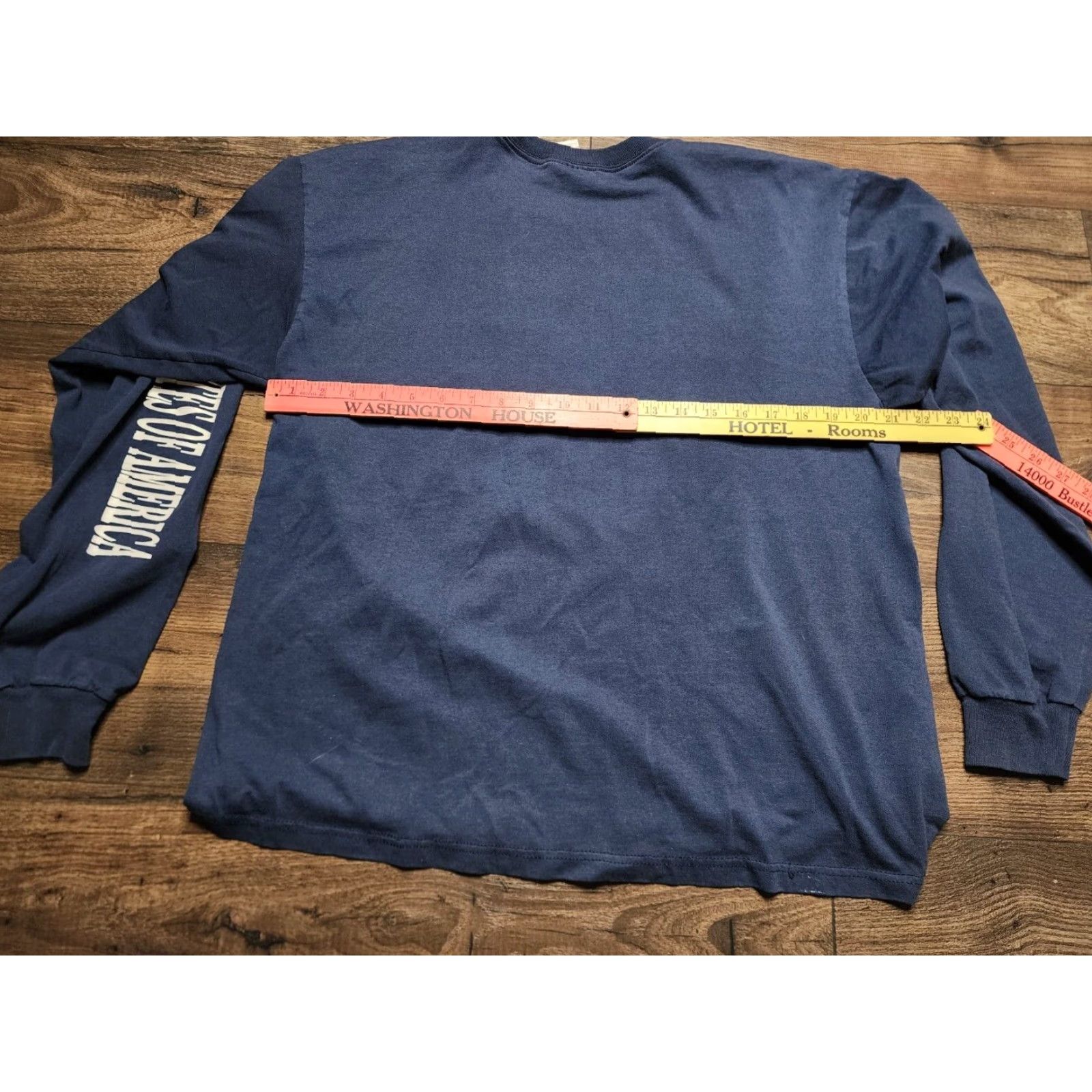 Fruit Of The Loom VINTAGE American Flag T-Shirt Long Sleeve Crew Neck XL Unisex Adults Blue 90s United States Flag Graphic Print Fans Mens Womens XL Size US XL / EU 56 / 4 - 4 Thumbnail