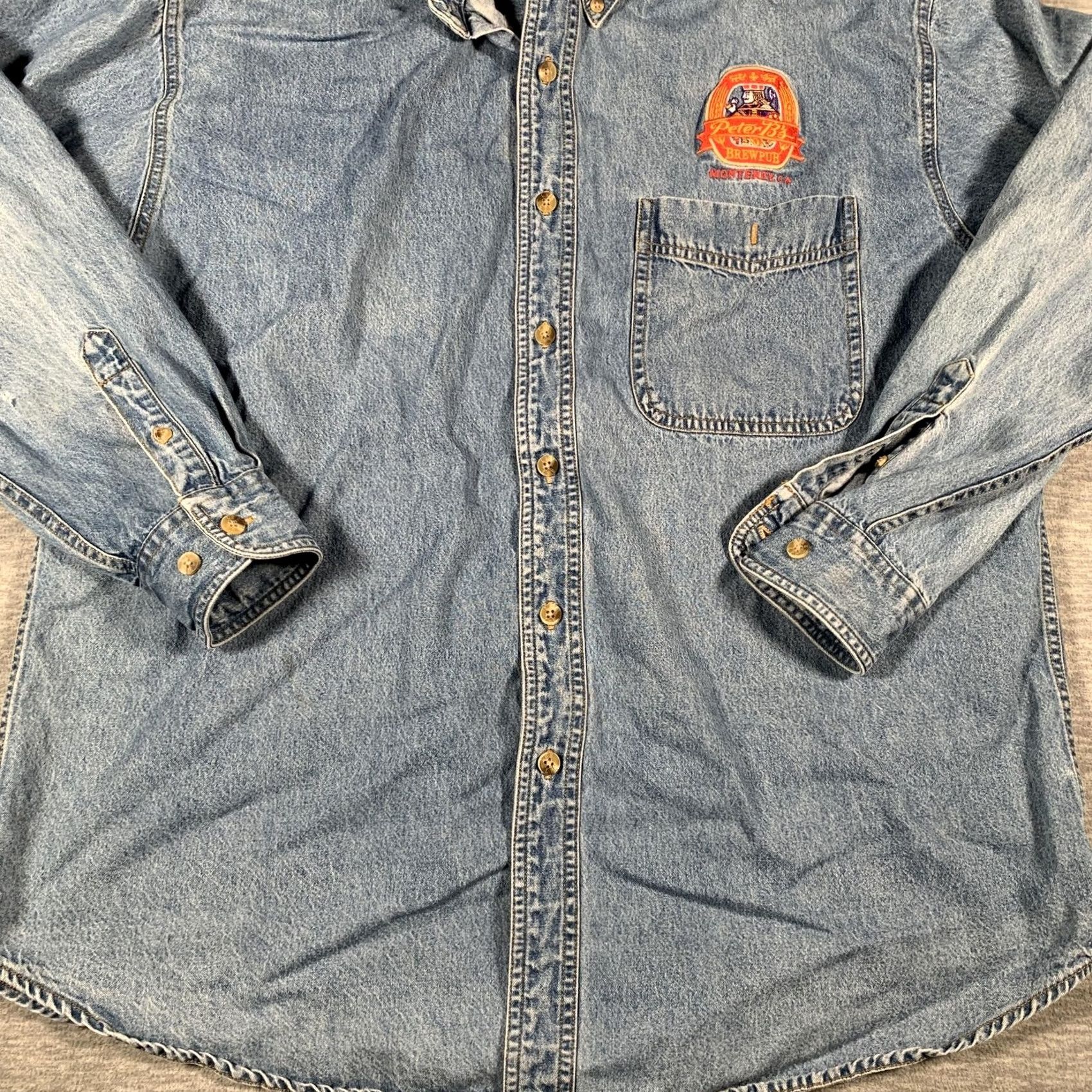 Lee Lee Denim Shirt Mens Large Blue Button Down Long Sleeve Peter B's Brewpub Logo Size US L / EU 52-54 / 3 - 3 Thumbnail