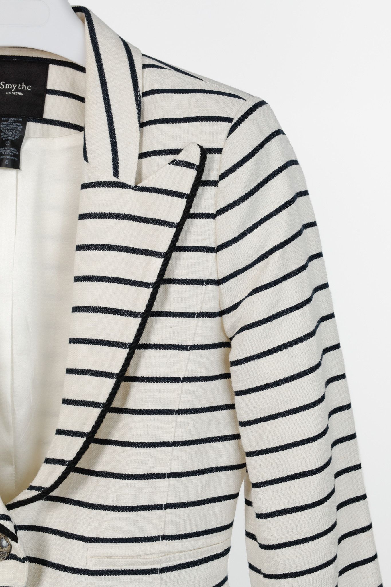SMYTHE Smythe White & Black Striped Linen-Cotton Blazer Size M / US 6-8 / IT 42-44 - 5 Thumbnail
