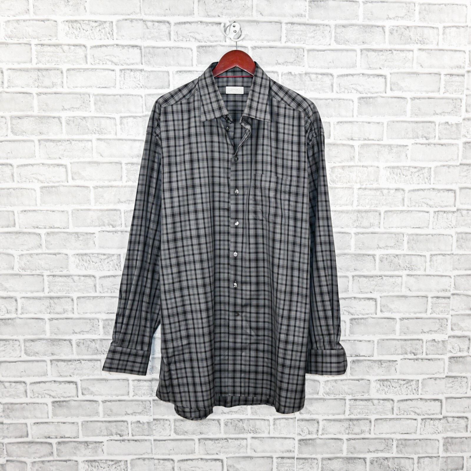 Eton ETON Classic fit Button down Shirt Grey Check Plaid Cotton Size US XXL / EU 58 / 5 - 1 Thumbnail