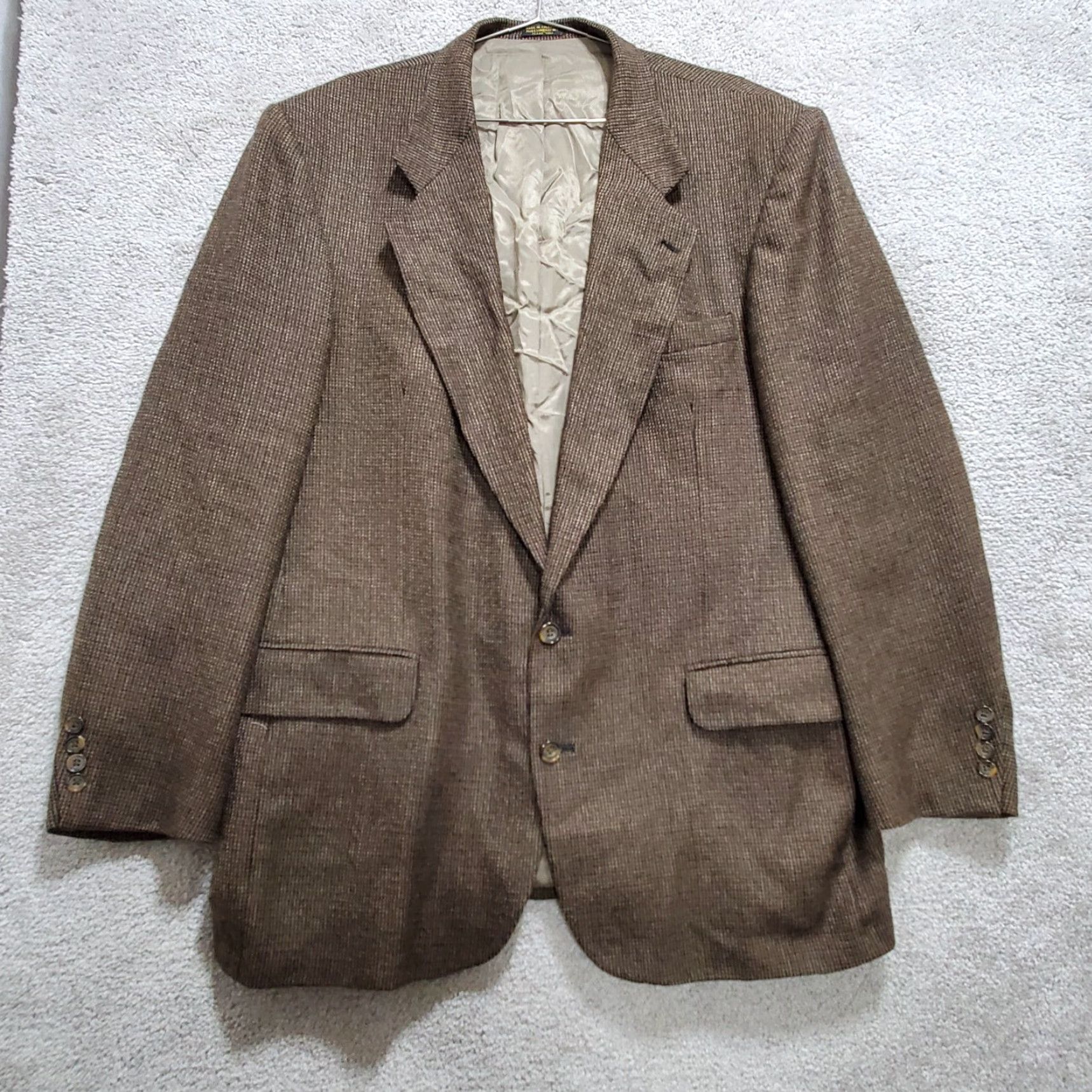 Oscar De La Renta Oscar de la Renta Blazer Men 46 L Brown Single Breasted Houndstooth Dad Grandpa Wool Tweed Notch Lapel Vintage No Size 46R - 5 Thumbnail