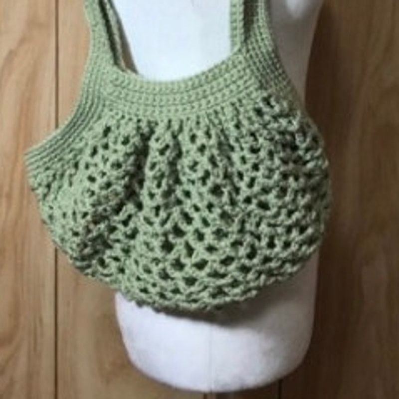 Handmade NWT Green Handmade Crocheted Market Mesh Bag by Dawny M Size ONE SIZE - 2 Thumbnail