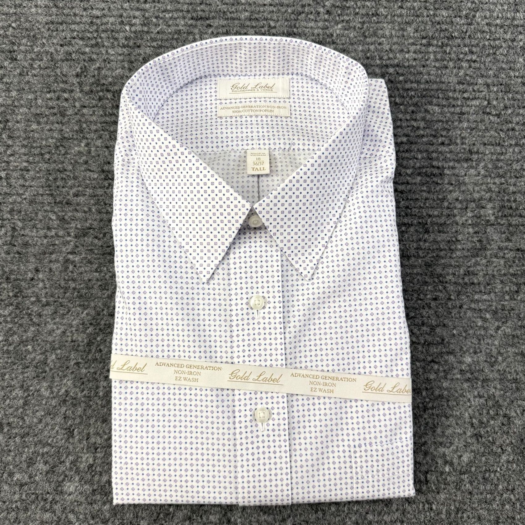 roundtree and yorke gold label dress shirts VINTAGE & Shirt Mens 18 36/37 Tall White Geometric Non Iron Top5-AU