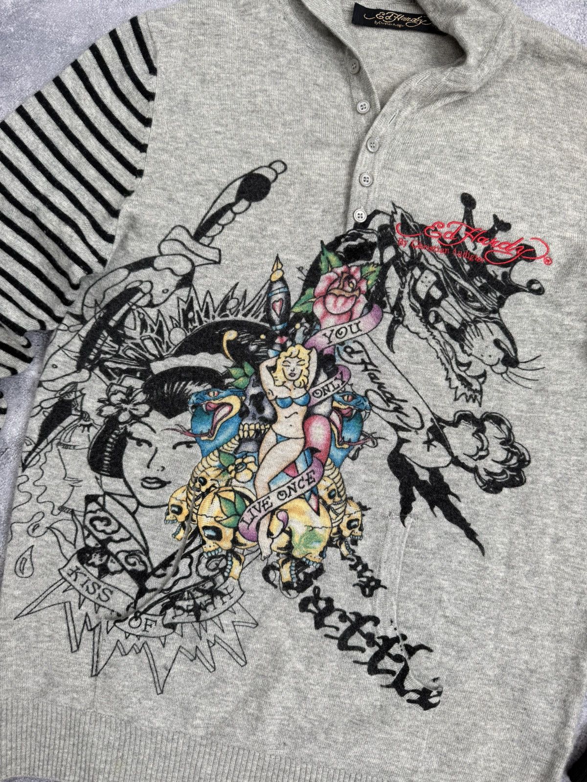 Ed Hardy Vintage Y2K Ed Hardy By Christian Audigier Big Logo Hoodie Size US L / EU 52-54 / 3 - 9 Thumbnail