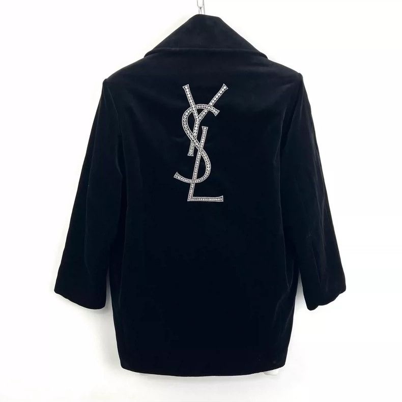 Saint Laurent Paris Saint Laurent ParisBlack rhinestone letter logo velvet qui Size ONE SIZE - 3 Thumbnail