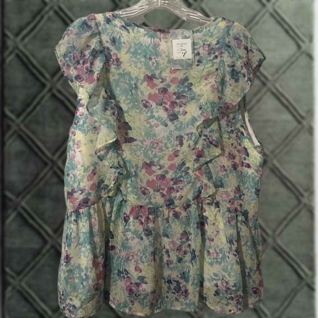 CO Hailey & Co Blouse Sleeveless Floral V-Neck Ruffle 1X Multicolor Shirt Womens Summer Spring Size XL / US 12-14 / IT 48-50 - 1 Thumbnail