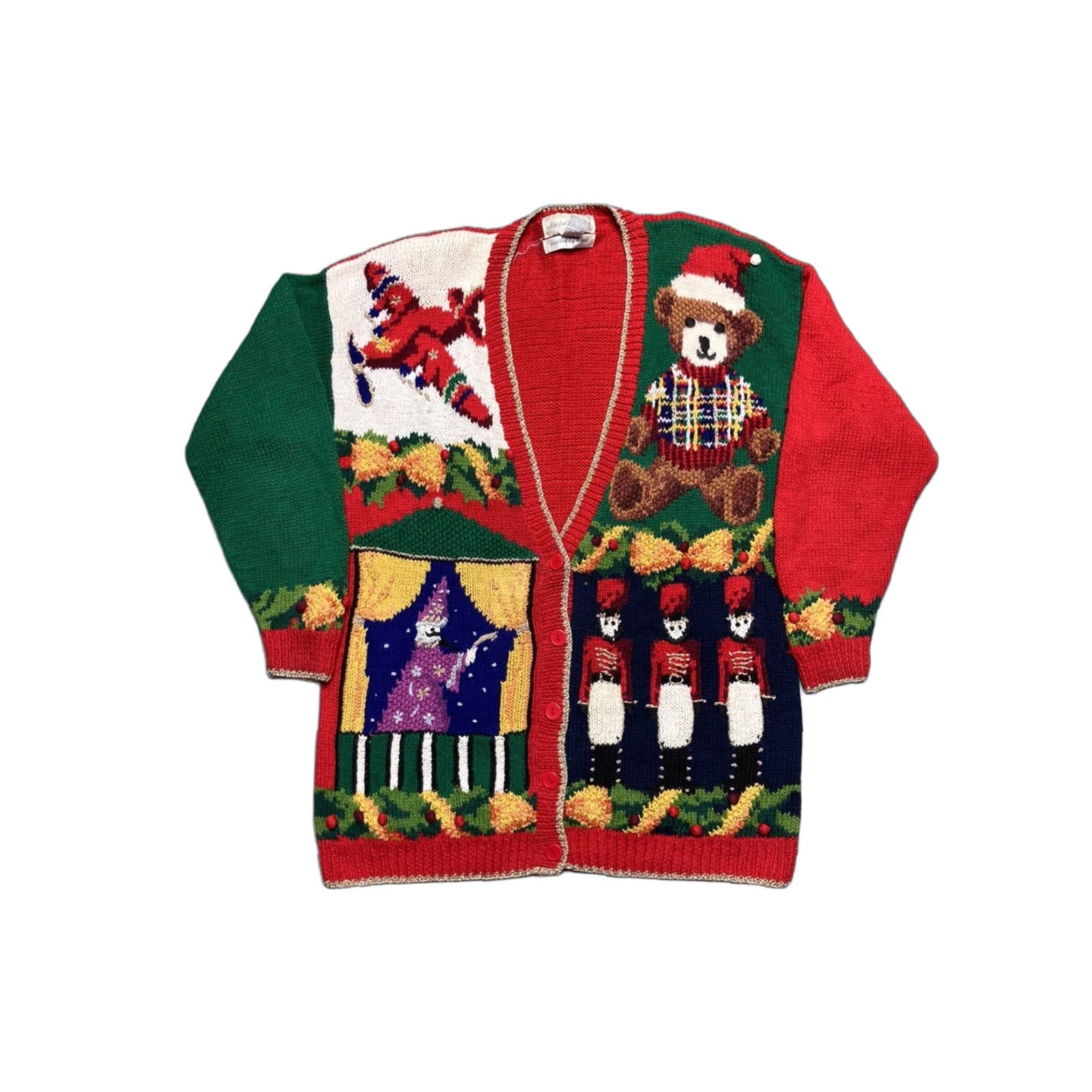 Vintage VINTAGE Marisa Christina sweater Christmas ramie teddy bear large Cardigan Women L Red Knit Size L / US 10 / IT 46 - 1 Thumbnail