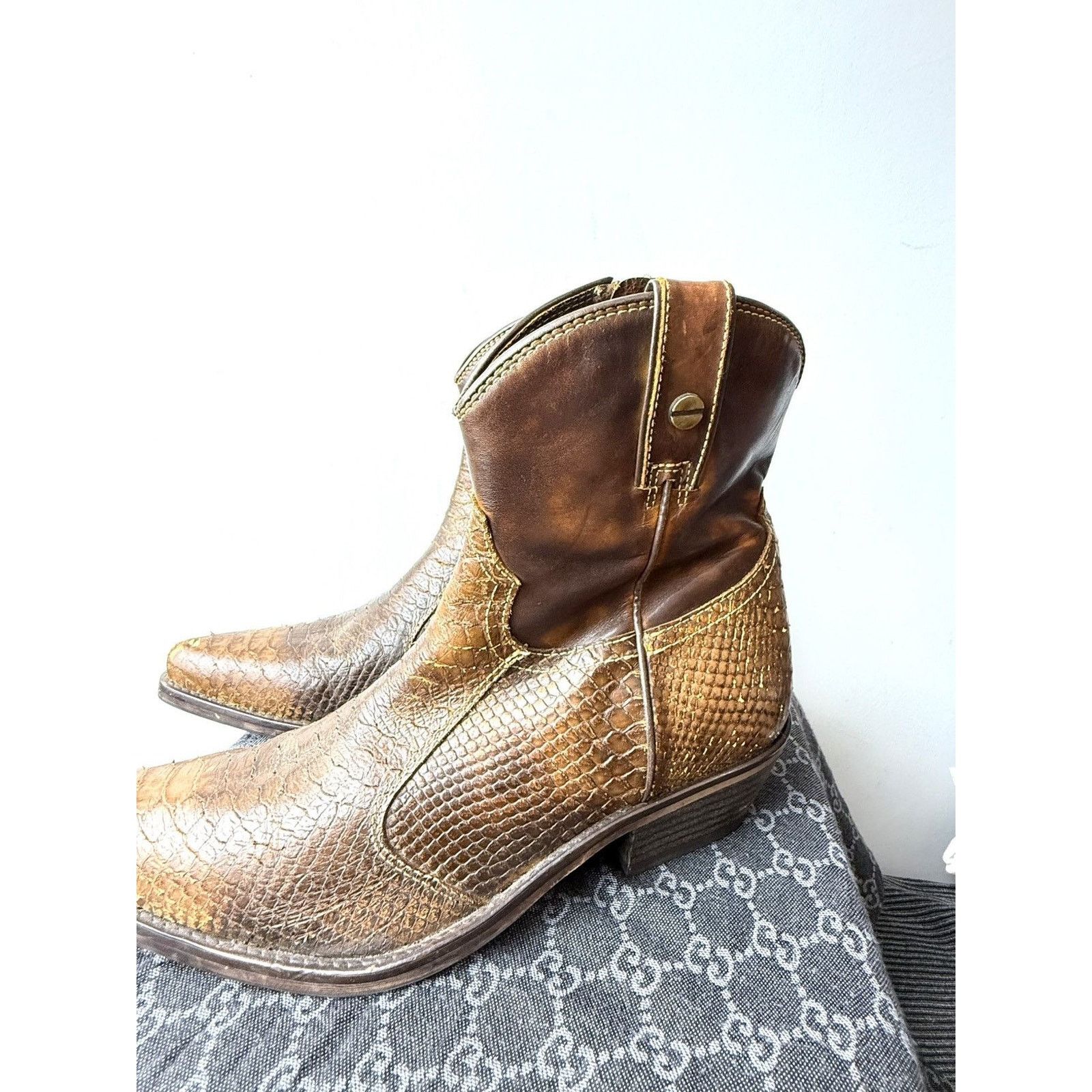 Cowboy Equipment 💥Rare! Vintage Kentucky Western Snake Leather Cowboy Boots Size US 10.5 / EU 43-44 - 3 Thumbnail