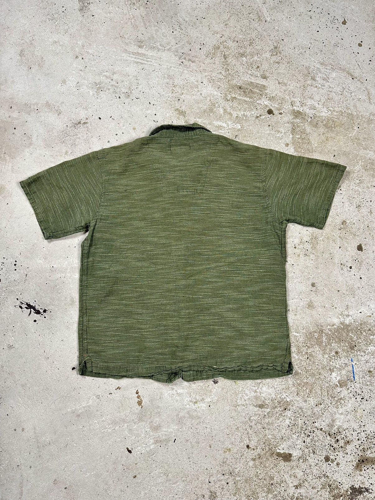 Japanese Brand × Vintage Vintage Y2K Japanese Khaki Striped Short Sleeve Shirt Size US M / EU 48-50 / 2 - 2 Thumbnail