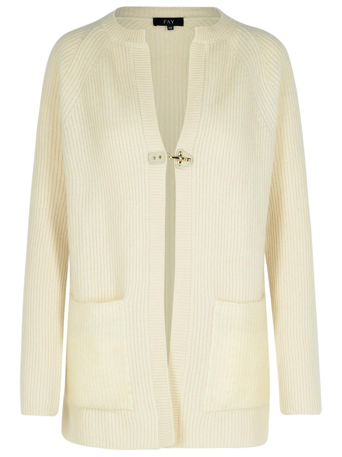 Fay FAY Cream Wool Blend Cardigan Size L / US 10 / IT 46 - 1 Thumbnail