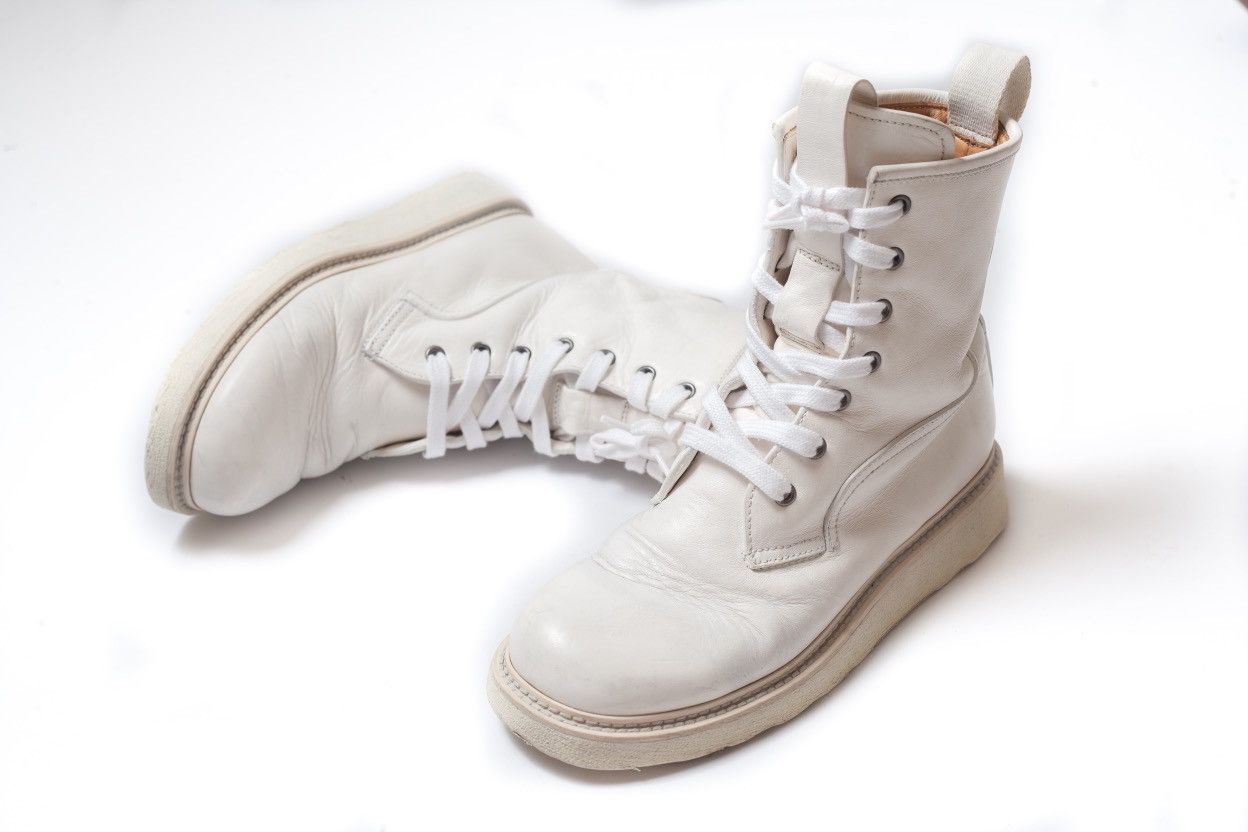 image of Bottega Veneta Womens White Leather Combat Boots Size 40