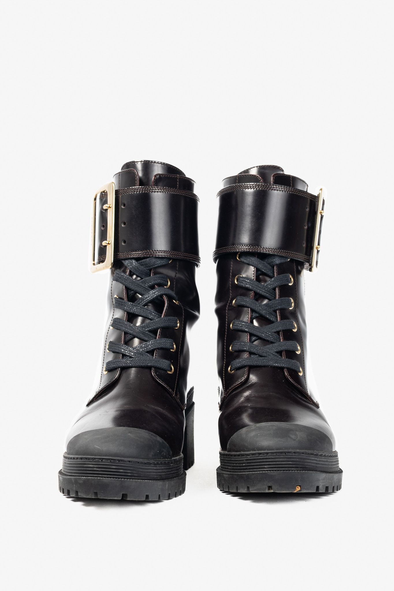 Burberry Burberry Scarcroft 50 Buckled Glossed-Leather Combat Boots Size US 7.5 / IT 37.5 - 2 Thumbnail