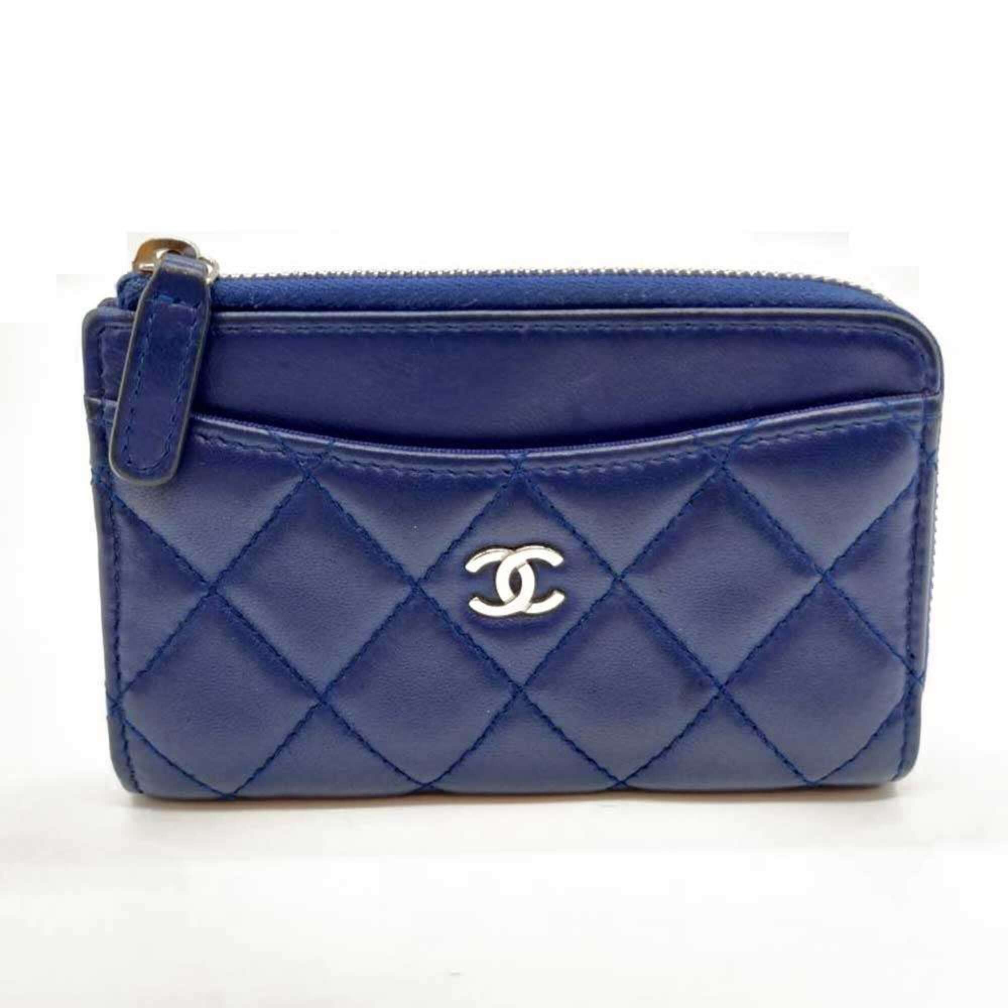 Chanel Chanel Matelassé Fragment Case Coin Purse Card Holder Blue Lambskin Women's CHANEL Size ONE SIZE - 1 Thumbnail