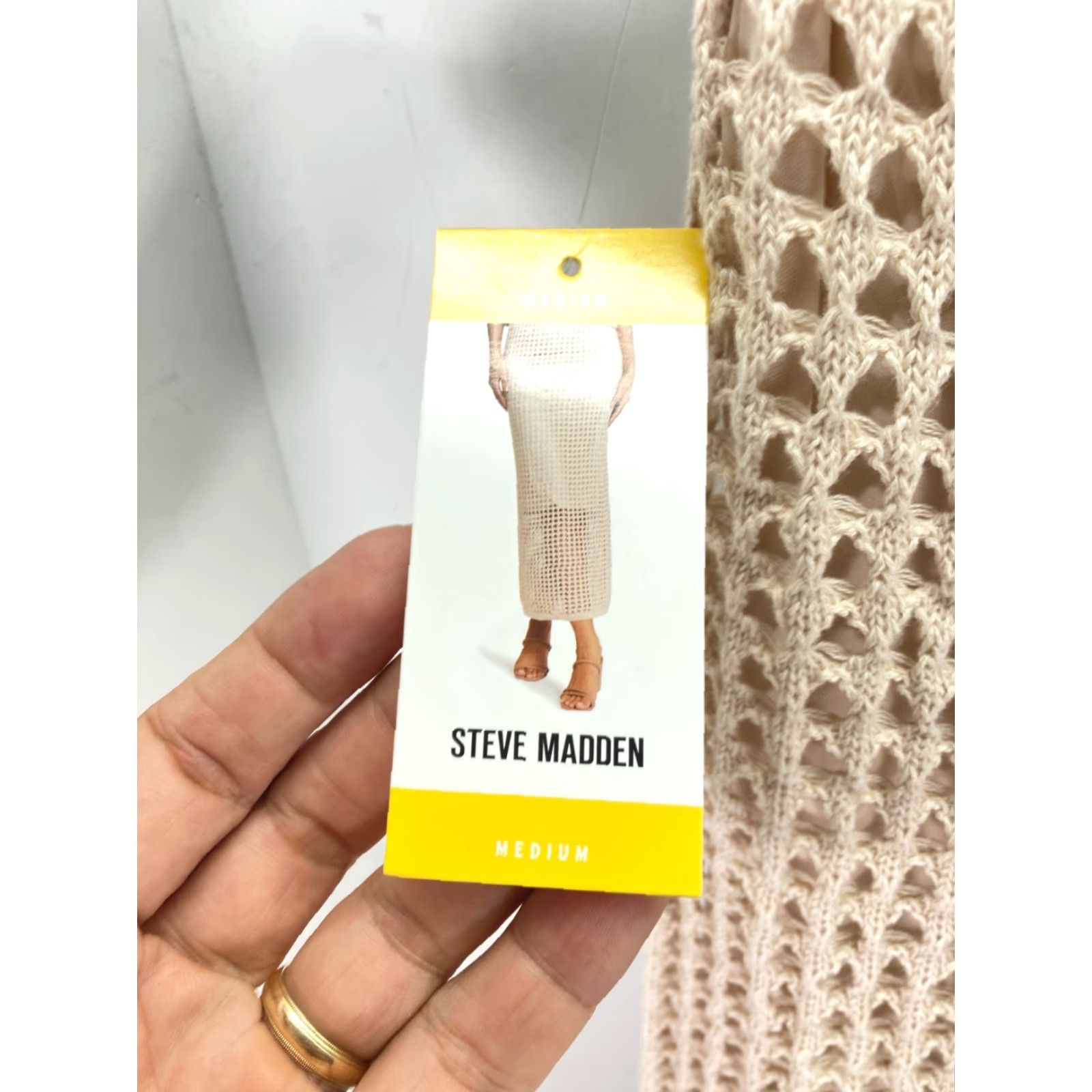 Steve Madden Steve Madden Crochet Straight Skirt Womens Medium Beige Knit Lined Elastic Waist Midi Skirt, Casual Beach Bohemian Size 32" / US 10 / IT 46 - 5 Thumbnail