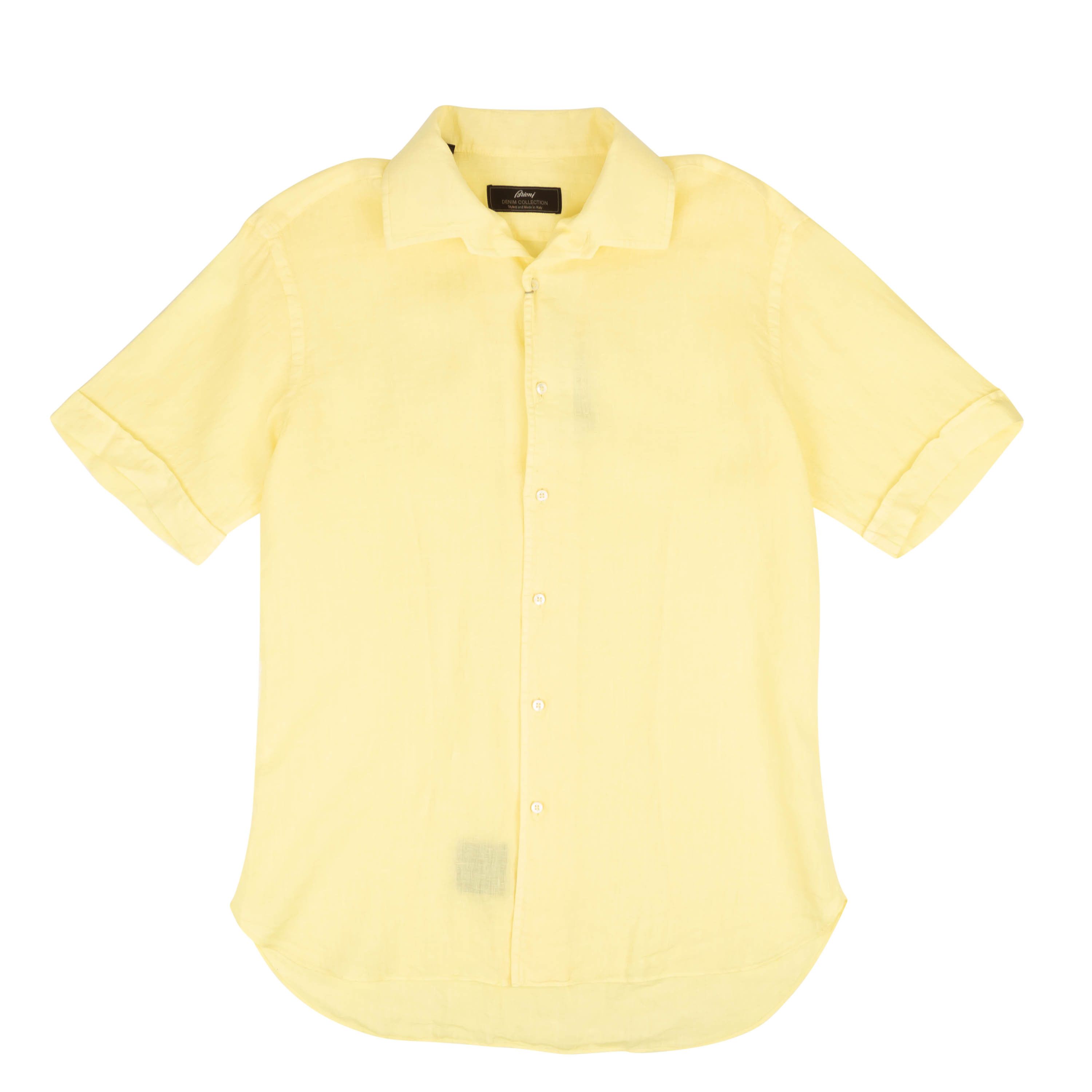 image of Brioni Yellow Slim Fit Short Sleeve Button Down Shirt Size 4, Men's