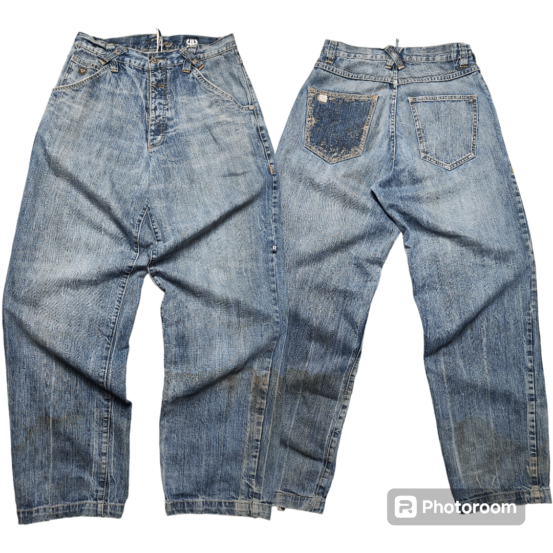 image of Pelle Pelle Baggy Blue Denim Jeans Perfect Distress, Men's (Size 30)