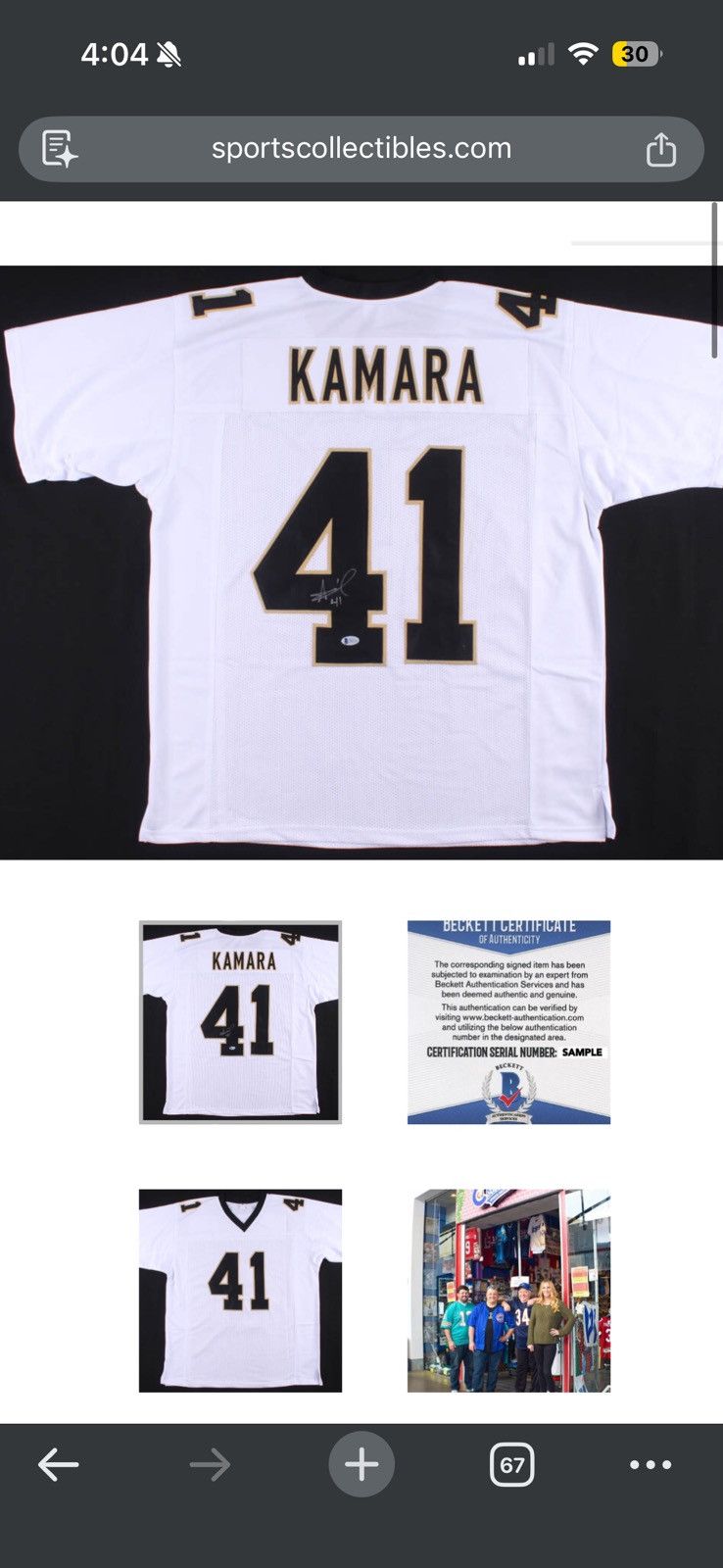 NFL Signed Alvin Kamara Saints Jersey Size US XL / EU 56 / 4 - 12 Thumbnail