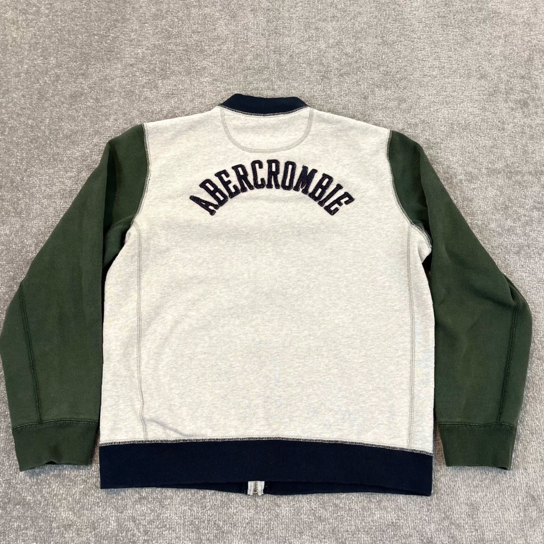 Abercrombie & Fitch Abercrombie & Fitch Mens Varsity Jacket Medium Gray Green Blue Cotton Blend Full Zip Baseball Letterman Casual Size US M / EU 48-50 / 2 - 3 Thumbnail