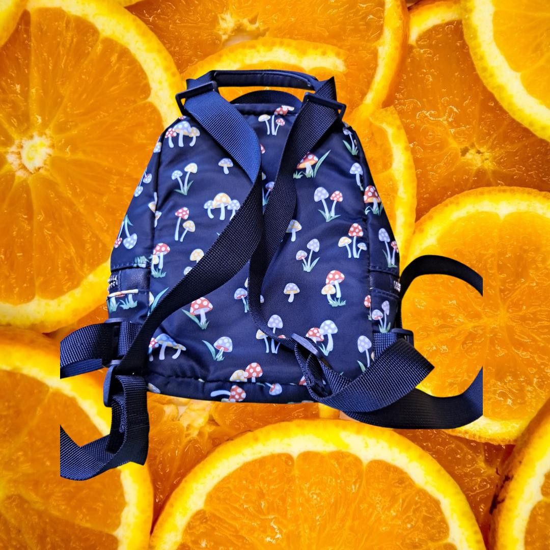 Other Dark Blue with Colorful Mushroom Small Backpack/Purse/Bag Size ONE SIZE - 3 Thumbnail