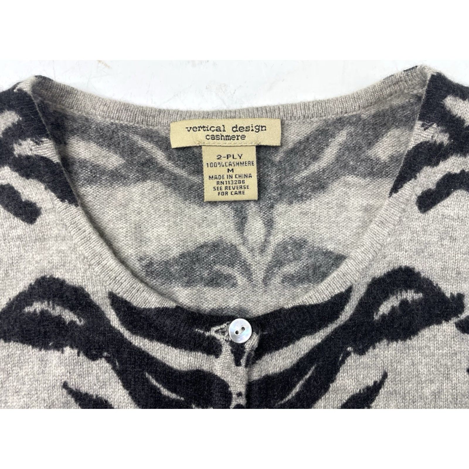 Vintage Vertical Design Cardigan Sweater Womens M Gray Black Tiger Zebra Knit Cashmere Size M / US 6-8 / IT 42-44 - 2 Thumbnail