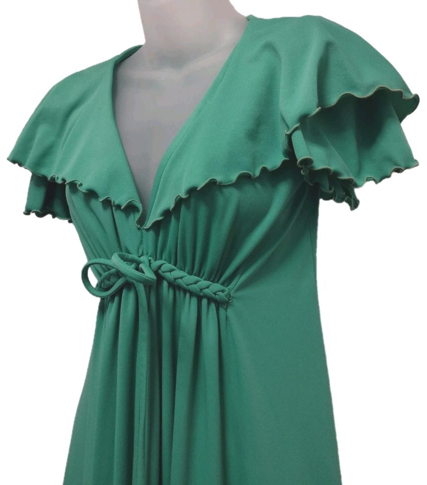 Handmade 70s Green Polyester Empire Waist Maxi Dress Flutter Sleeve M Size L / US 10 / IT 46 - 3 Thumbnail