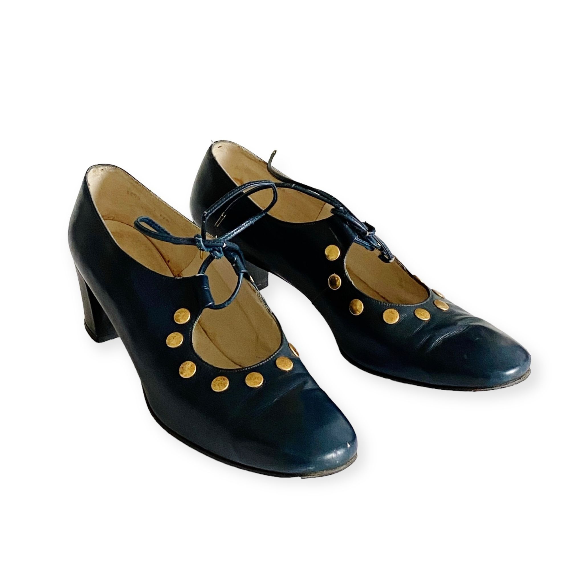 Vintage Roger Vivier Navy Blue Leather Ghillie Pumps with Me