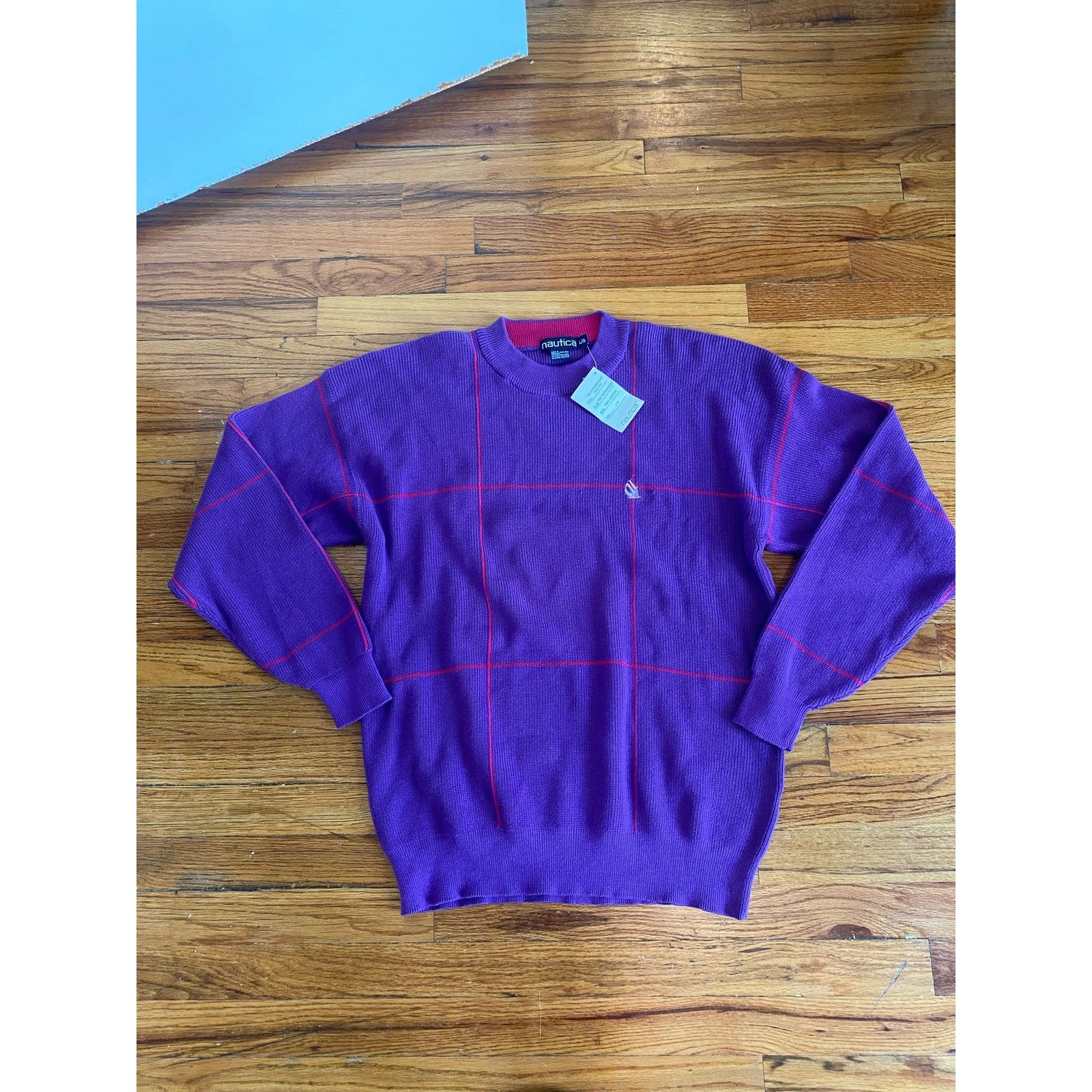 Nautica × Vintage Rare vtg Nautica windowpane sweater size L purple/pink NWT Size US L / EU 52-54 / 3 - 5 Thumbnail