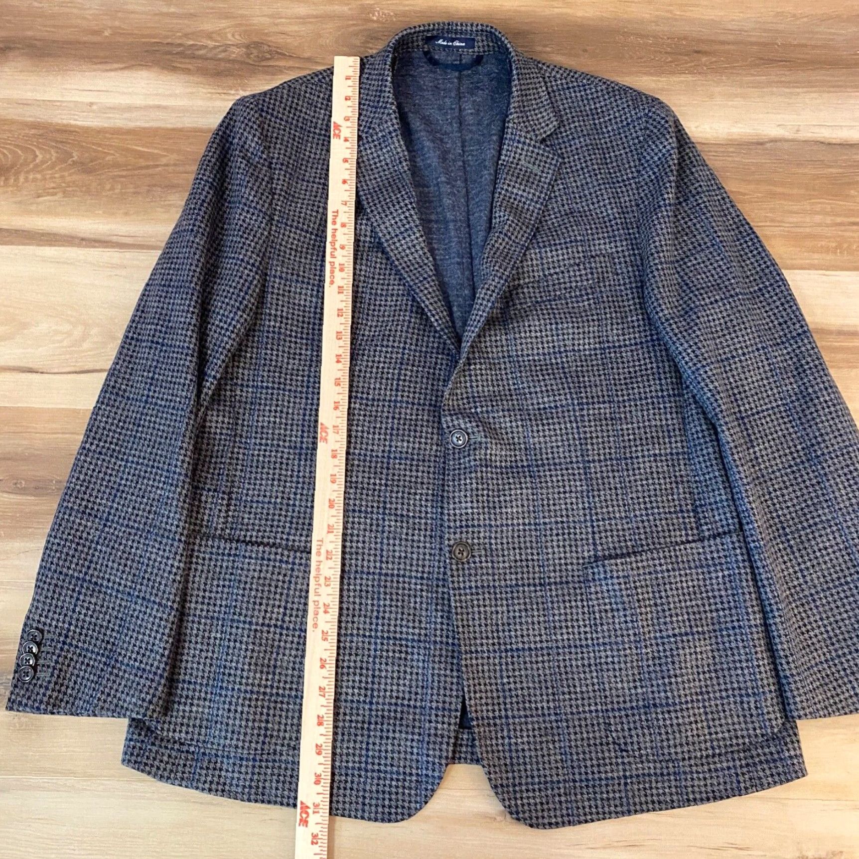 Lands' End Lands' End Blazer Mens 44R Gray Houndstooth Fleece Lined 2 Button Sport Jacket Size 44R - 6 Thumbnail