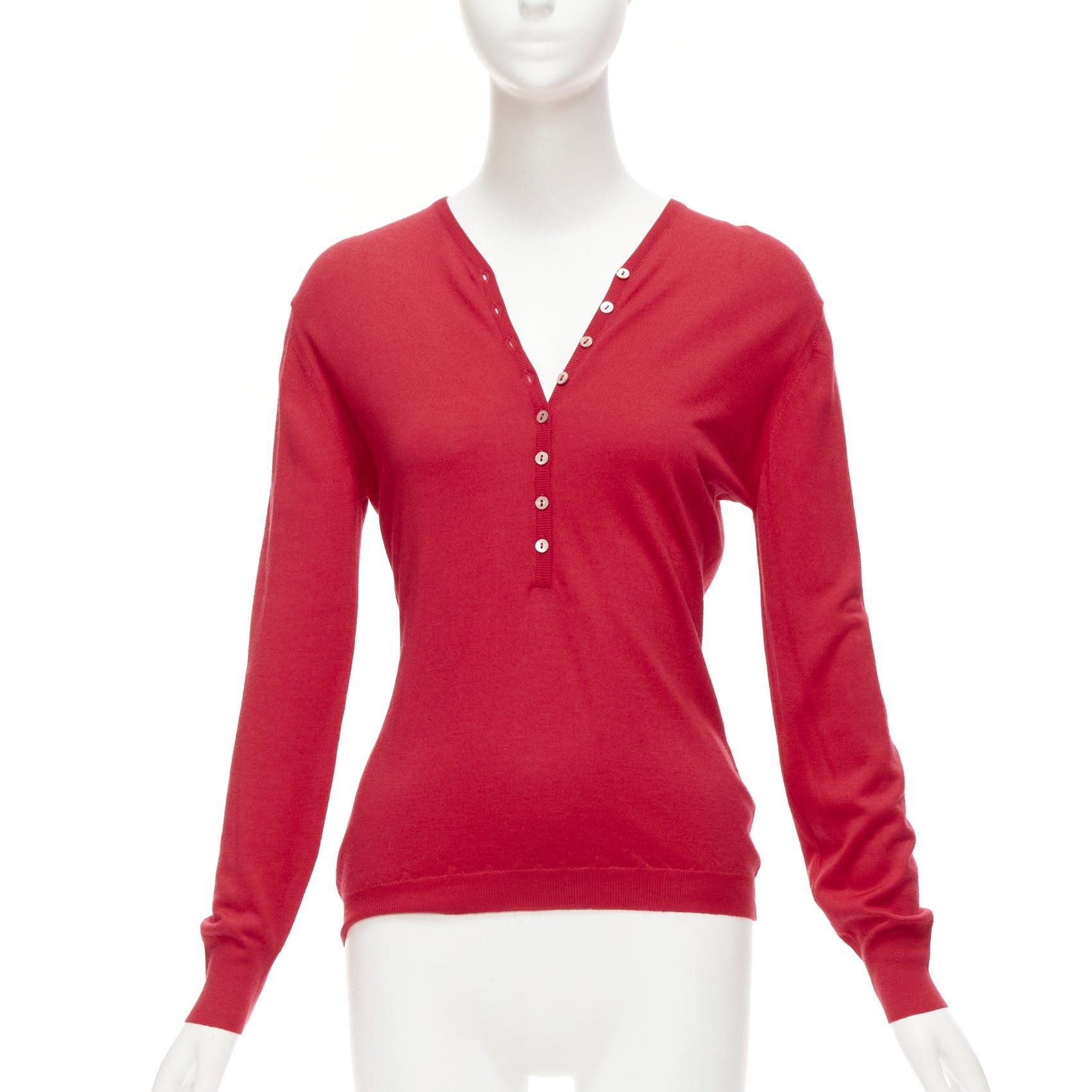 Brunello Cucinelli BRUNELLO CUCINELLI JOYCE red cashmere silk button up drop shoulder sweater S Size S / US 4 / IT 40 - 1 Thumbnail