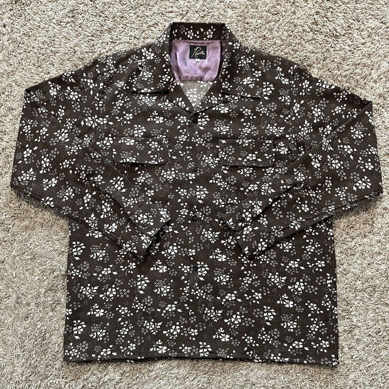 image of Needles Japan Wool Floral Camp Collar Board Button Up Shirt in Brown, Men's (Size Large)