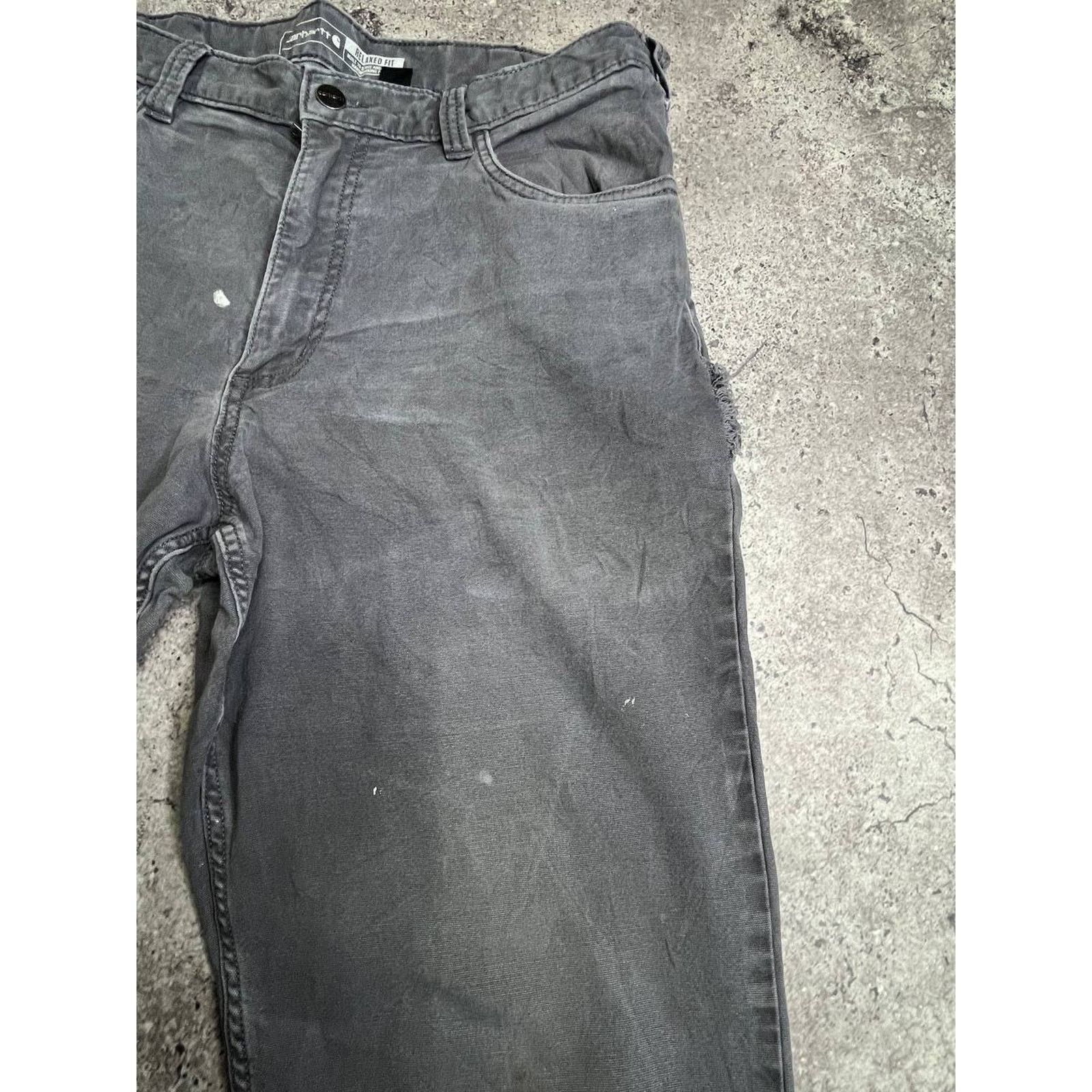 Carhartt Relaxed Canvas Work Pants Faded Grey Paint Splatter