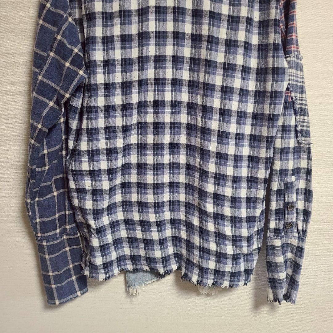 Greg Lauren GREG LAUREN Denim/ Check Remake Long Sleeve Shirt 2 Size US M / EU 48-50 / 2 - 6 Thumbnail